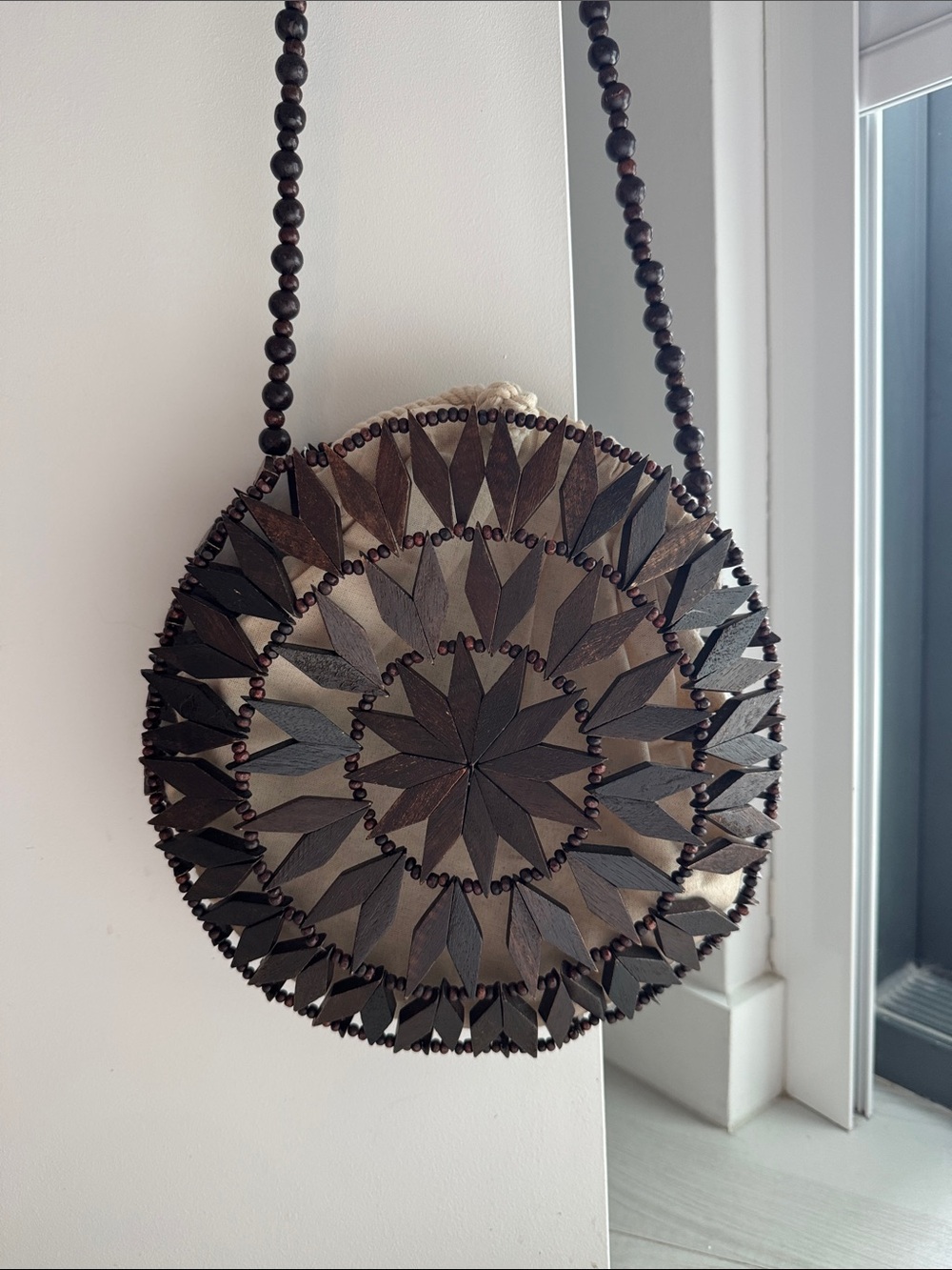 Mango Dark Brown Beaded Round Crossbody Bag